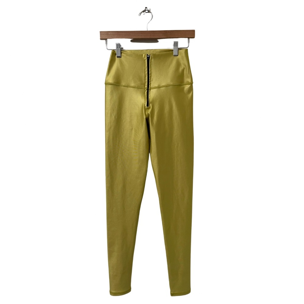 Brandfit Lime Green High-Waist Leather Look Full Length Leggings Size Small-Med